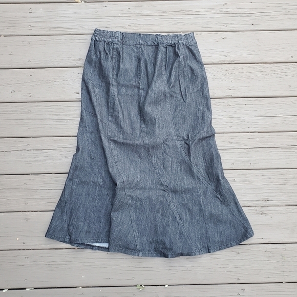 Vintage 90s y2k Liz & Me Dark Wash Denim Tulip Fit & Flare Midi Skirt 16W Plus - Picture 2 of 5